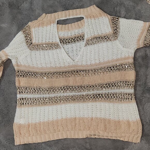 Boston Proper Vintage Gold Crochet V Back Sweater Size XS - Picture 8 of 9